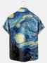 Herren Retro Van Gogh das Sternenhimmel Nacht- Revers Kurzarm Funky Hawaiihemden