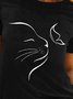Katze Und Schmetterling Kurz Ärmel Rundhals Große Größen Lässig T-Shirt