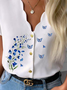 Romantisch Schmetterling Blumenmuster Lässig Locker V-Ausschnitt Kurzarm Bluse