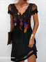 Spitze Feder Lässig Kurzarm Stricken Kleid