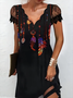 Spitze Feder Lässig Kurzarm Stricken Kleid