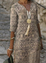 Ethnisch Geometrisch Print Böhmisch Locker V-Ausschnitt Kurzarm Midi Gewebe Kleid