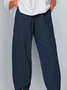 Marineblau Lässig Baumwollgemisch Unifarben Hosen