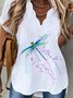 Lässig Libelle Kurzarm V-Ausschnitt Große Größen Print Shirts & Blusen