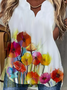 Urlaub Blumenmuster Lässig Locker V-Ausschnitt Hemdärmel Kurzarm Blusen & Shirts