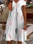 V-Ausschnitt Lässiges Kleid mit Feder Print