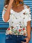 Geblümt Elegant Regelmäßige Passform Kurzarm T-Shirt