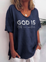 V-Ausschnitt Lässig Buchstabe T-Shirt