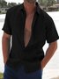 Herren Revers Unifarben Kurzarm Herren Leinen Bluse
