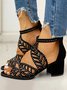 Damen Elegant Cut-Out Offen Blockabsatz Pantolette