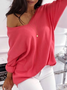 Lässig Unifarben Herbst Gestrickt Mikroelastizität Standard Rundhals H-Linie Regelmäßig Größe Pullover für Damen