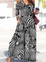 Lässig Zebra 3/4 Ärmel V-Ausschnitt Große Größen Print Kleid