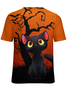 Damen Schwarz Katze Einfach Halloween Weit T-Shirt