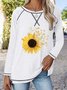 Sonnenblume Langarm Rundhals Große Größen Lässig T-Shirt