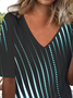Geometrisch Farbverlauf Print V-Ausschnitt Lässig Mittel Ärmel T-Shirt
