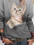 Katze Print Rundhals Weit Sweatshirts
