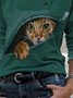 Katze Langarm Geknöpft Große Größen Lässig T-Shirt