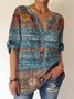 Damen Lässig Ethnisch Herbst Polyester V-Ausschnitt Leicht Täglich Weit Regelmäßig Größe Blusen & Shirts
