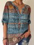 Damen Lässig Ethnisch Herbst Polyester V-Ausschnitt Leicht Täglich Weit Regelmäßig Größe Blusen & Shirts
