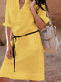 Damen Einfarbiges Kleid mit Stehkragen Halbarm Taschen für Sommer