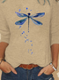 Damen Lässig Herbst Libelle Normal Täglich Weit Jersey H-Linie Regelmäßig T-Shirt
