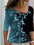 Lässig Blätter Herbst V-Ausschnitt Leicht Mikroelastizität Jersey Bestseller Regelmäßig Größe T-Shirt für Damen