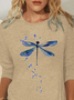 Damen Lässig Herbst Libelle Normal Täglich Weit Jersey H-Linie Regelmäßig T-Shirt