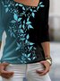 Lässig Blätter Herbst V-Ausschnitt Leicht Mikroelastizität Jersey Bestseller Regelmäßig Größe T-Shirt für Damen