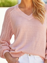 Lässig Unifarben Winter V-Ausschnitt Weit Standard Wolle/Stricken Regelmäßig Mittel Elastizität Pullover für Damen