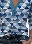 Geometrisch Langarm Geknöpft Gekerbt Große Größen Lässig T-Shirt
