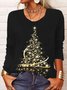 Lässig Weihnachten Bäume Langarm Rundhals Print Shirts & Blusen T-Shirts