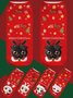 Rot Baumwolle Schwarz Katzenmuster Socken Weihnachten Urlaub Party Zubehör Matching