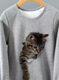 Lässig Baumwolle-Gemisch Katze T-Bluse