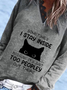 Lässig Katze Spitze Langarm V-Ausschnitt Print Shirts & Blusen Sweatshirt