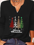 Lässig Weihnachten Bäume Langarm V-Ausschnitt Print Shirts & Blusen T-Shirts