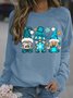 Damen Weihnachten Gnom Grafik Print Rundhals Weit Lässig Sweatshirt