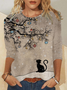 Damen Retro Schwarz Katze WEIHNACHTSDRUCK Oberteile