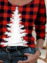 Lässig Kariert Rundhals Weihnachtsbaum Print Jersey T-Bluse