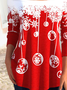 Patchwork Spitze Karree-Ausschnitt Weihnachten Print Lässig Tunika T-Bluse