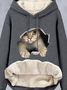 Lässig Katze Fluff/Granular-Fleece-Stoff Weit Sweatshirt
