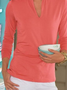 V-Ausschnitt Lässig Langarm Unifarben T-Bluse