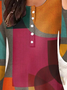Damen Knöpfe Rundhals Regelmäßige Passform Lässig Farbblock Kleid
