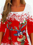 Lässig Karree-Ausschnitt Weihnachten Tunika T-Bluse