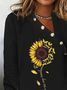 Lässig Schnalle Asymmetrisch Ausschnitt Sonnenblume Print T-Shirt