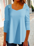 Weit Langarm Unifarben Tunika T-Shirt