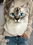 Rundhals Katze Weit Lässig Sweatshirt