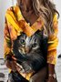 V-Ausschnitt Lässig Katze Jersey Sweatshirt
