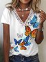 Jersey Schmetterling Lässig Spitze T-Shirt