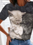 Rundhals Lässig Katze Print T-Shirt