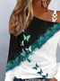 Schmetterling Print Schnalle Jersey Kalte Schulter Lässig Oberteile